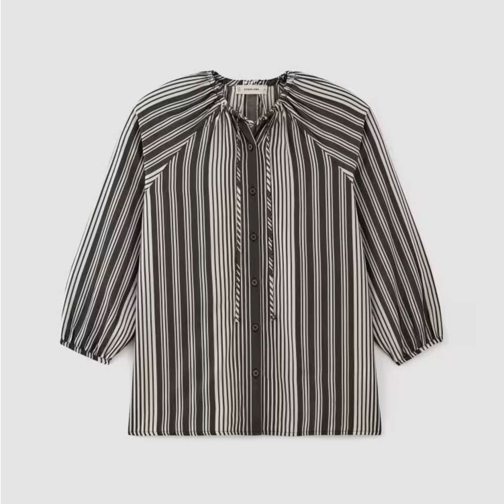 NWT Everlane Gathered Shirt in Butterlite, Black/Bone, S - Picture 5 of 6